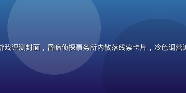 悬疑推理黄油游戏评测封面，昏暗侦探事务所内散落线索卡片，冷色调营造紧张悬疑氛围